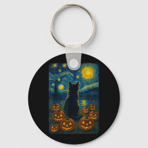Kürbis schwarze Katze Halloween Van Gogh Sternenna Schlüsselanhänger