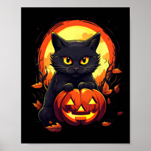Kürbis-Schwarze-Katze-Halloween-Vintage-Kostüm für Poster