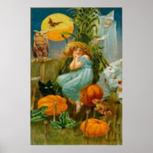 Kürbis Schwarze Katze Hexe Clown Eule Frosch Flede Poster