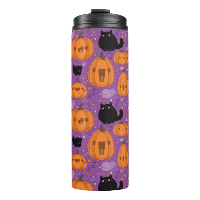 Kürbis, Schwarze Katzen und Geist Thermosbecher (Vorderseite)