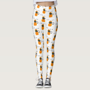 Kürbis, schwarze Katzenjammer, Halloween-Muster Leggings