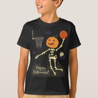 Kürbis-Skeleton Slam Dunk-Basketball Halloween T-Shirt