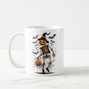 Kürbis-Skelett-Halloween-Kunst Kaffeetasse