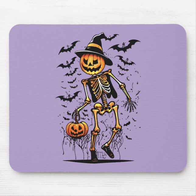 Kürbis-Skelett-Halloween-Kunst Mousepad (Vorne)