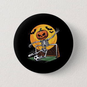 Kürbis-Skelett-Torhüter-Fußball-Halloween-Gruselig Button
