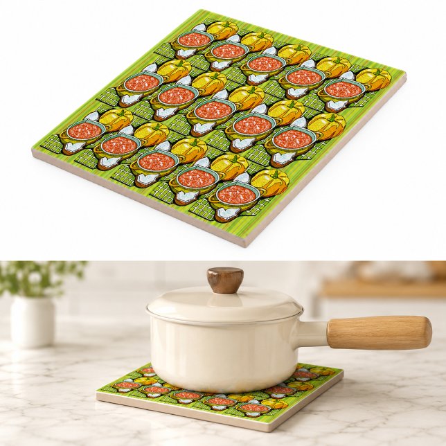 Kürbis, Soße und Streifen Hintergrund Fliese (Pumpkins, Soup and Striped Background Tile)