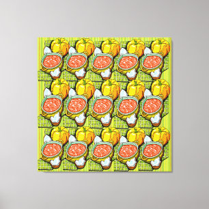 Kürbis, Soße und Streifen Hintergrund Leinwanddruck