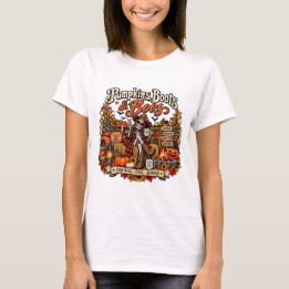 Kürbis-Stiefel- und -Geist-Skelett-Halloween-T-Shi T-Shirt