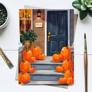 Kürbis Stufen Herbst Orange Wasserfarben Postkarte