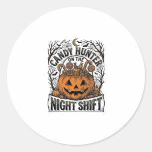 Kürbis-Süßigkeiten-Eimer Vintage-Halloween-Gravur Runder Aufkleber