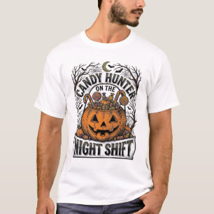 Kürbis-Süßigkeiten-Eimer Vintage-Halloween-Gravur T-Shirt