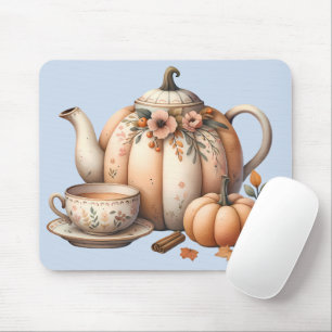 Kürbis-Teekanne mit Herbstblumen-Illustration Mousepad
