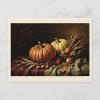 Kürbis- und Apfelkorb-Ernte-Stillleben Postkarte