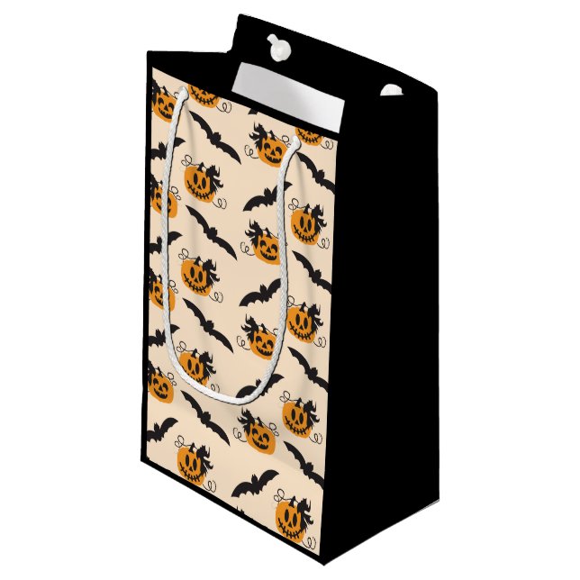 Kürbis und Bat Kürbislaterne Orange Black Kleine Geschenktüte (Vorderseite Schrägansicht)