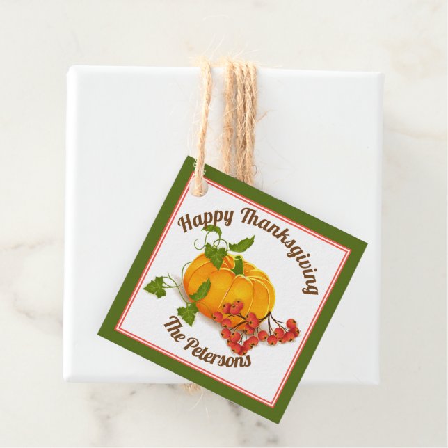 Kürbis und Beeren brauner Fall Glückwunsch Ernteda Geschenkanhänger (Beispiel)