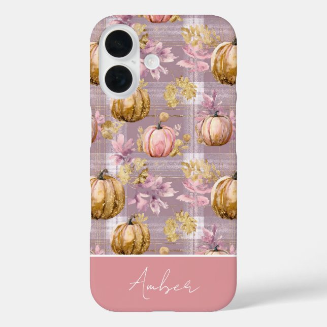 Kürbis und Blumen im Karomuster  Case-Mate iPhone Hülle (Rückseite)
