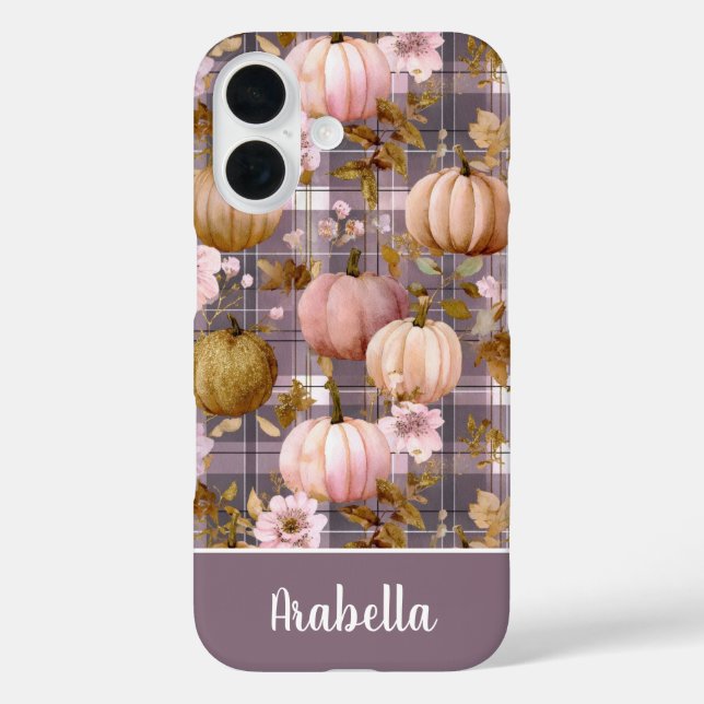 Kürbis und Blumen im Karomuster  Case-Mate iPhone Hülle (Rückseite)