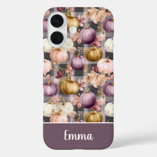 Kürbis und Blumen im Karomuster  iPhone 16 Hülle