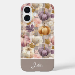 Kürbis und Blumen im Karomuster  iPhone 16 Hülle