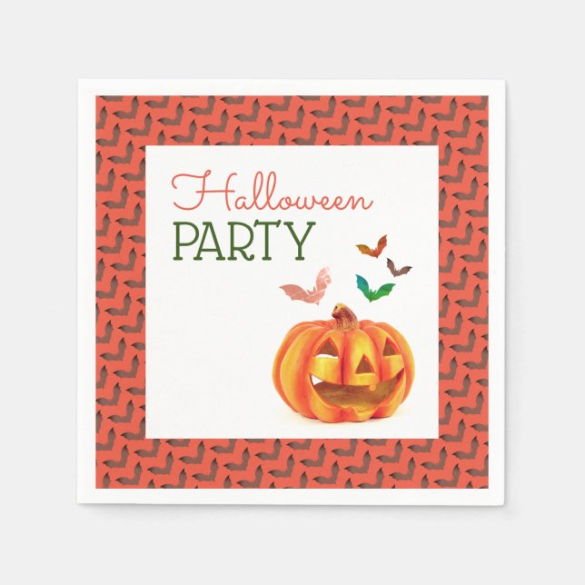 Kürbis und Fledermäuse, Halloween-Party Serviette (Vorderseite)