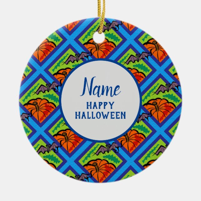 Kürbis und Fledermäuse, Name, Halloween, ZSG Keramik Ornament (Vorne)