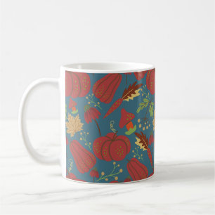 Kürbis und Karotte nahtlos Muster rot und blau Kaffeetasse