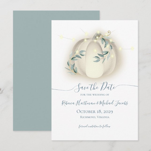 Kürbis und Lichter Botanische Weinreben Save the D Einladung (Vorne/Hinten)