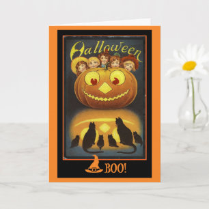 Kürbis und schwarze Katzen Vintage-Halloween Karte