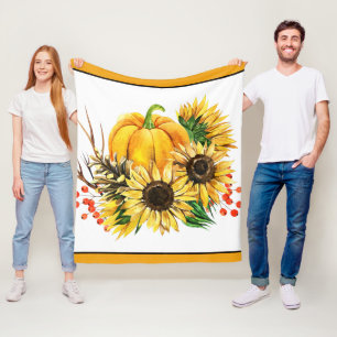 Kürbis und Sonnenblumen Herbst Fleecedecke
