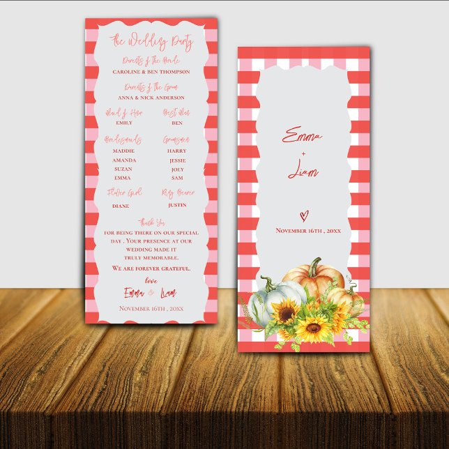 Kürbis- und Sonnenblumen-Herbst-Hochzeitsprogrammk Einladung (Pumpkin & Sunflower Fall Wedding Program Card)