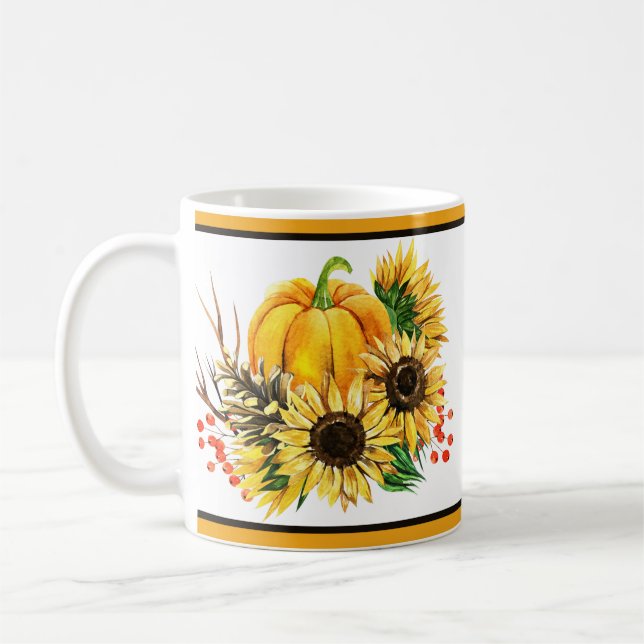Kürbis und Sonnenblumen Herbst Kaffeetasse (Links)