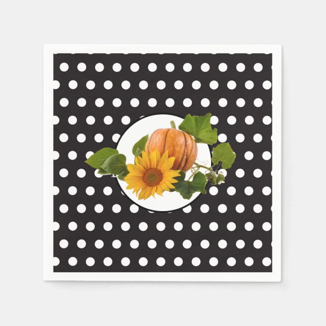Kürbis- und Sonnenblumen-Polka-Dot-Thanksgiving Serviette (Vorderseite)
