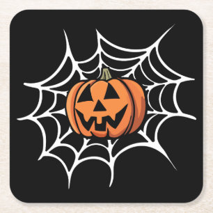 Kürbis und Spinnennetz Halloween, Geburtstag Rechteckiger Pappuntersetzer