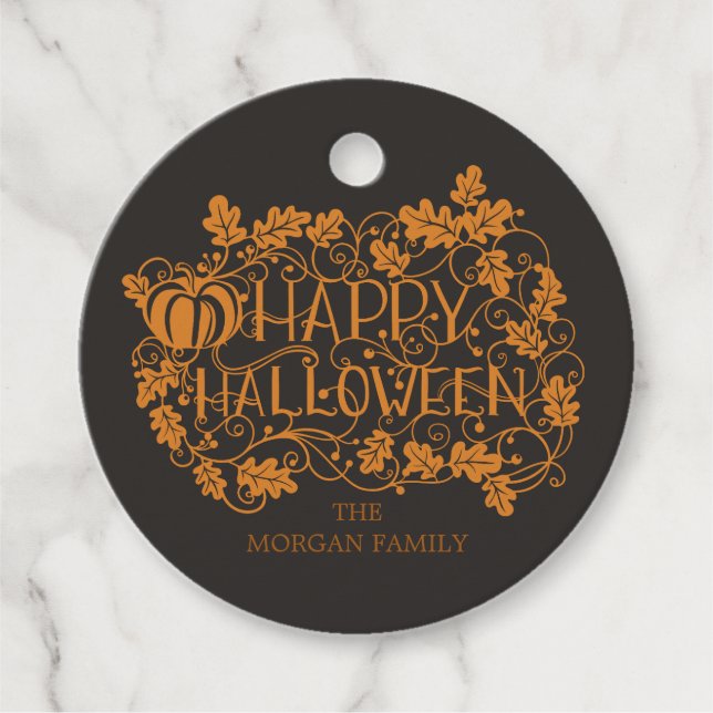 Kürbis und Wein glücklicher Heilbutt Geschenkanhänger (Vorderseite)