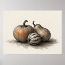 Kürbis und Zucchini Herbstküche Wandkunst Poster