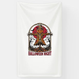 Kürbis-Vogelscheuche-Halloween-Vintage-Stich-Kunst Banner