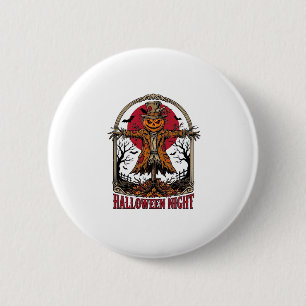 Kürbis-Vogelscheuche-Halloween-Vintage-Stich-Kunst Button