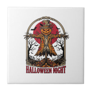 Kürbis-Vogelscheuche-Halloween-Vintage-Stich-Kunst Fliese