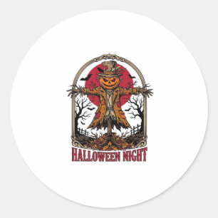 Kürbis-Vogelscheuche-Halloween-Vintage-Stich-Kunst Runder Aufkleber
