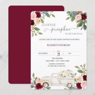 Kürbis Weißer LKW Burgunder Blumen Babyparty Einladung
