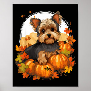Kürbis Yorkie Hund Halloween Erntedankfest Poster