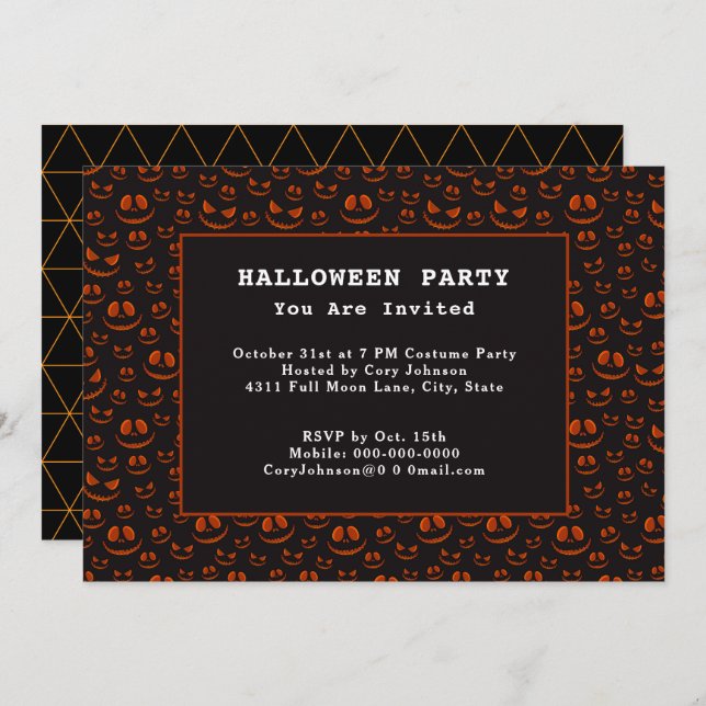 Kürbisaugen und Gras im Schwarzen Halloween-Party Einladung (Vorne/Hinten)