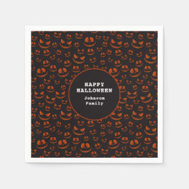 Kürbisaugen und Gras im Schwarzen Halloween-Party Serviette