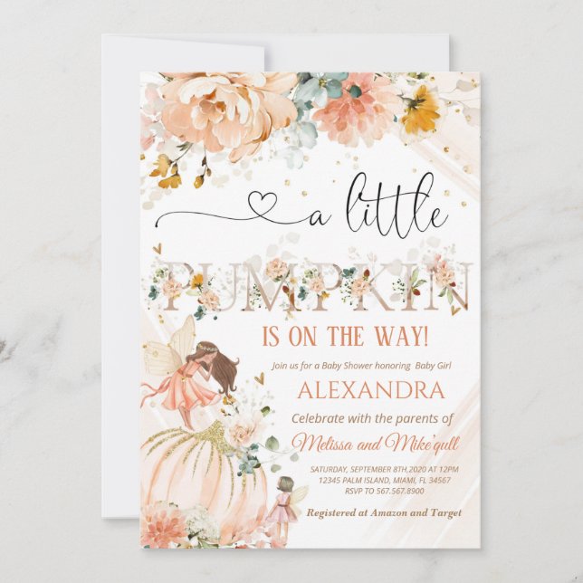 Kürbisbaby-Dusche Ein kleiner Kürbis ist unterwegs Einladung (Vorderseite)