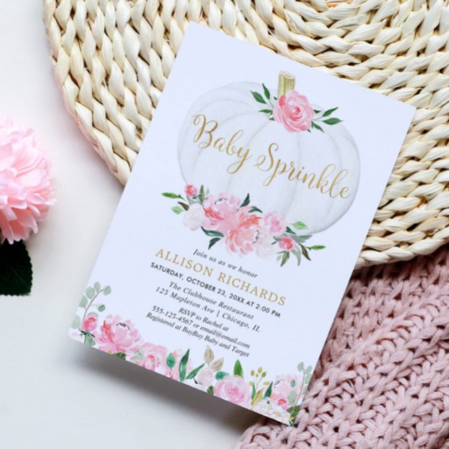 Kürbisbaby streut rosa goldene Mädchendusche Einladung (Von Creator hochgeladen)