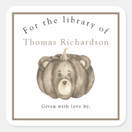 Kürbisbär - für die Bibliothek Quadratischer Aufkleber
