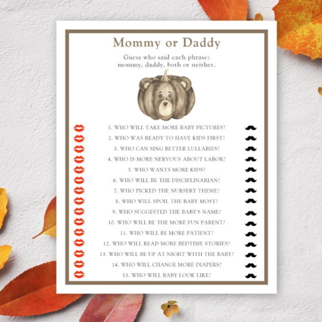 Kürbisbär - Mama oder Papa-Baby-Duschgame (Von Creator hochgeladen)