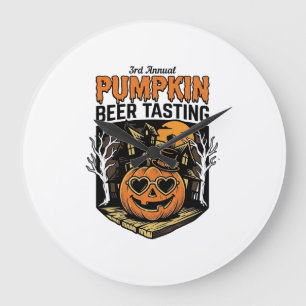 Kürbisbier-Verkostung Vintage-Halloween-Event-Shir Große Wanduhr