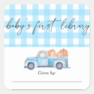 Kürbisblauer LKW - Baby's erste Bibliothek Quadratischer Aufkleber