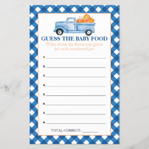 Kürbisblauer LKW Rate Babybrei Duschspiele Flyer